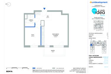 Rzut - Mieszkanie na sprzedaż 2 pokoje o powierzchni 47,41 m² - numer 37.4A w Osiedle Idea Aurora