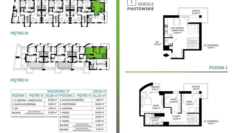 Rzut - Mieszkanie na sprzedaż 4 pokoje o powierzchni 100,5 m² - numer 37 w Osiedle Piastowskie Etap IV