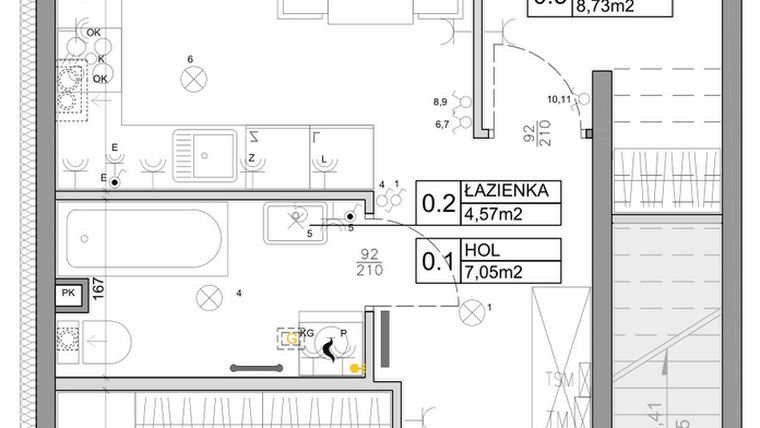 Rzut - Mieszkanie na sprzedaż 3 pokoje o powierzchni 48,03 m² - numer 13 w Manufaktura Marki 2
