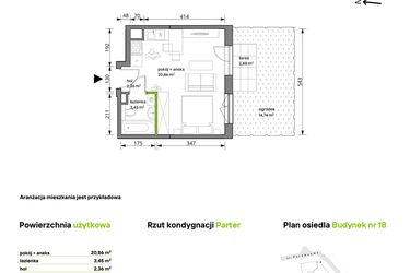 Rzut - Mieszkanie na sprzedaż 1 pokój o powierzchni 26,67 m² - numer 18/095 w Trzcinowa Vita