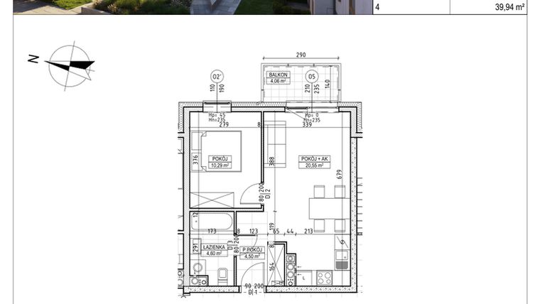 Rzut - Mieszkanie na sprzedaż 2 pokoje o powierzchni 39,94 m² - numer M.B8.03.51 w Osiedle Harmonia bud. B8