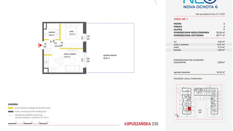 Rzut - Mieszkanie na sprzedaż 2 pokoje o powierzchni 30,43 m² - numer 2 w Neo Nova Ochota 6