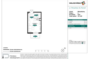 Rzut - Mieszkanie na sprzedaż 1 pokój o powierzchni 27,89 m² - numer A23 w Milczańska 18