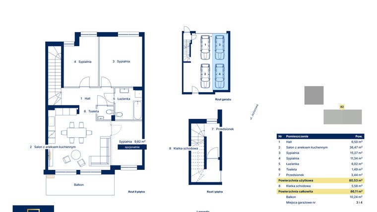Rzut - Mieszkanie na sprzedaż 4 pokoje o powierzchni 80,53 m² - numer 42 w Nova Jeziorowa 2