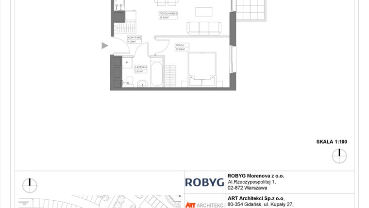 Rzut - Mieszkanie na sprzedaż 1 pokój o powierzchni 44,02 m² - numer 3.10.2M02 w Szumilas etap III