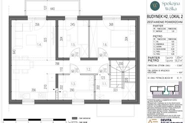 Rzut - Mieszkanie na sprzedaż 3 pokoje o powierzchni 57,66 m² - numer H2.2 w Spokojna Wólka etap V