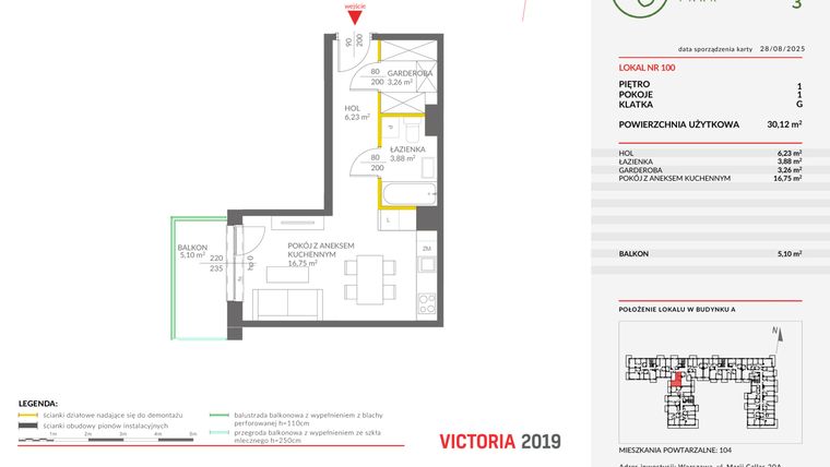 Rzut - Mieszkanie na sprzedaż 1 pokój o powierzchni 30,12 m² - numer 100 w Olchowy Park III