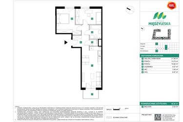 Rzut - Mieszkanie na sprzedaż 3 pokoje o powierzchni 58,92 m² - numer 110 w Osiedle Międzyleska - etap II