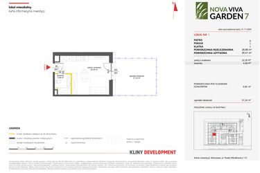 Rzut - Mieszkanie na sprzedaż 1 pokój o powierzchni 26,86 m² - numer 1 w Nova Viva Garden 7