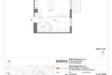 Rzut - Mieszkanie na sprzedaż 2 pokoje o powierzchni 44,02 m² - numer 3.10.3M02 w Szumilas etap III