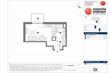 Rzut - Mieszkanie na sprzedaż 1 pokój o powierzchni 27,66 m² - numer D.21 w Mokotów Sportowy 1.1B