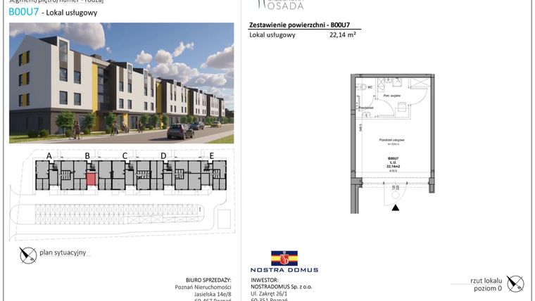 Rzut - Lokal użytkowy na sprzedaż 1 pokój o powierzchni 22,25 m² - numer B00U7 w Orzechowa Osada