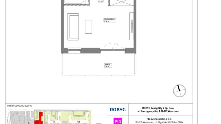 Rzut - Mieszkanie na sprzedaż 1 pokój o powierzchni 31,04 m² - numer MLAD/A/4/1 w Metro Life Apartamenty CD