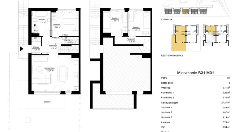 Rzut - Mieszkanie na sprzedaż 4 pokoje o powierzchni 79,29 m² - numer 31.1 w River Park