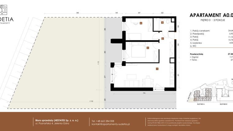 Rzut - Mieszkanie na sprzedaż 3 pokoje o powierzchni 57,38 m² - numer A 0.05 w Apartamenty Sudetia