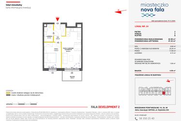 Rzut - Mieszkanie na sprzedaż 2 pokoje o powierzchni 42,38 m² - numer 24 w Miasteczko Nova Fala