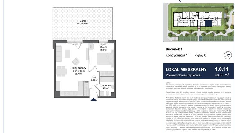 Rzut - Mieszkanie na sprzedaż 2 pokoje o powierzchni 46,8 m² - numer 1.0.11 w Rytelska