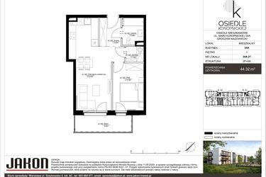 Rzut - Mieszkanie na sprzedaż 2 pokoje o powierzchni 44,32 m² - numer 34A.27 w Osiedle Konopnickiej etap II