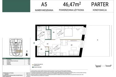 Rzut - Mieszkanie na sprzedaż 2 pokoje o powierzchni 46,47 m² - numer A5 w Drago