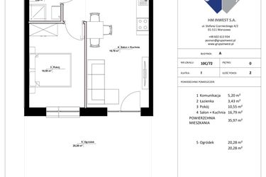 Rzut - Mieszkanie na sprzedaż 2 pokoje o powierzchni 35,97 m² - numer 10C/72 w Jasielska 8C etap II