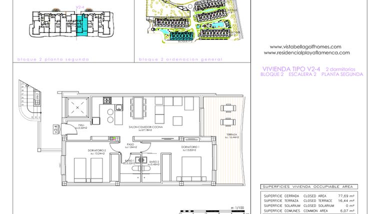 Rzut - Mieszkanie na sprzedaż 2 pokoje o powierzchni 77 m² - numer 2.4 w Flamenca Sun - Playa Flamenca