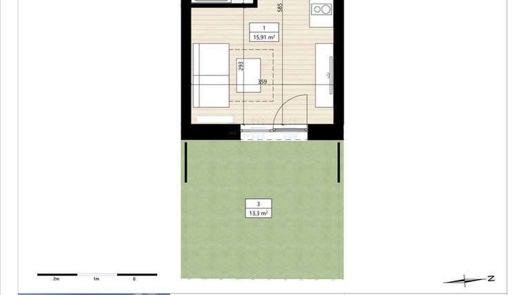 Rzut - Mieszkanie na sprzedaż 1 pokój o powierzchni 19,72 m² - numer B4/0/9 w Montano bud. B4 - apartamenty inwestycyjne