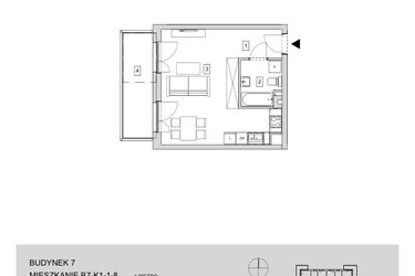 Rzut - Mieszkanie na sprzedaż 1 pokój o powierzchni 34 m² - numer B7-K1-1-8 w ATAL Strachowicka II