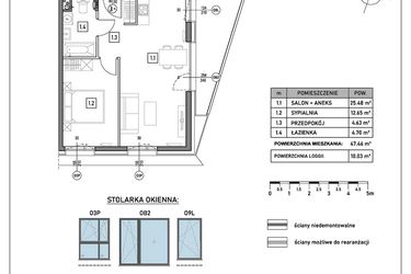 Rzut - Mieszkanie na sprzedaż 2 pokoje o powierzchni 47,46 m² - numer A.5.4 w GreenLine