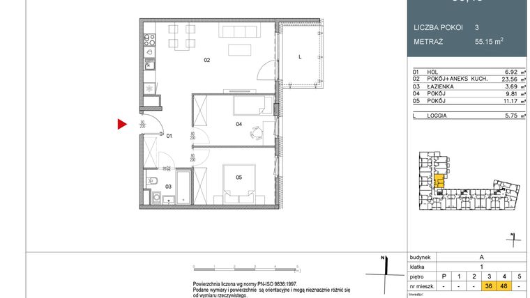 Rzut - Mieszkanie na sprzedaż 2 pokoje o powierzchni 55,15 m² - numer 36 w Morwowa 5