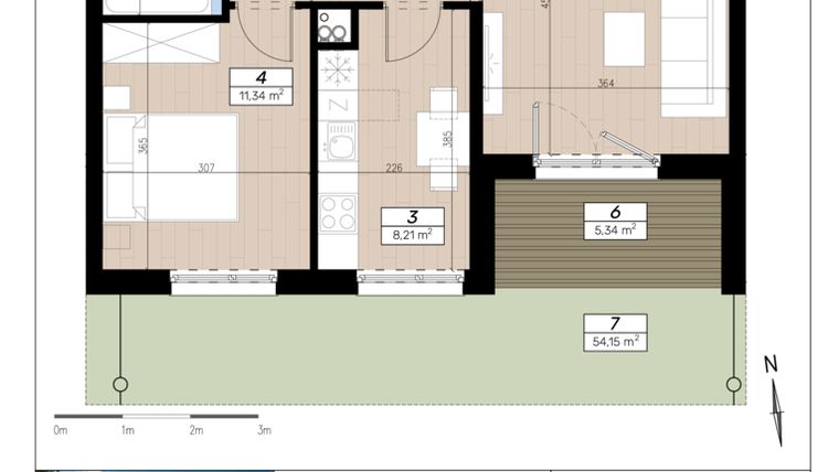 Rzut - Mieszkanie na sprzedaż 2 pokoje o powierzchni 47,28 m² - numer C/0/3 w Limone