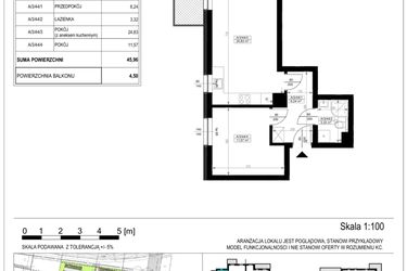 Rzut - Mieszkanie na sprzedaż 2 pokoje o powierzchni 45,96 m² - numer A-3-44 w Zamieszkaj na Rudawskiej 5