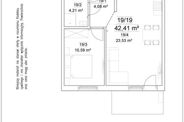 Rzut - Mieszkanie na sprzedaż 2 pokoje o powierzchni 42,41 m² - numer 19/19 w Osiedle Versus etap II