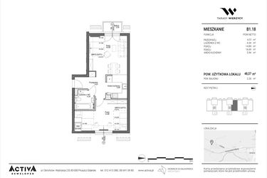 Rzut - Mieszkanie na sprzedaż 2 pokoje o powierzchni 48,37 m² - numer B1.18 w Tarasy Wierzycy