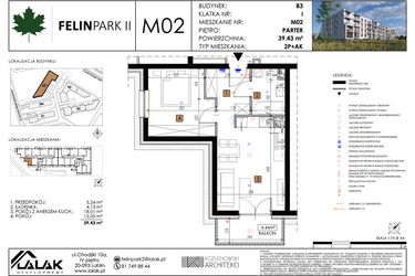 Rzut - Mieszkanie na sprzedaż 2 pokoje o powierzchni 39,43 m² - numer M02 w Felin Park II etap 2