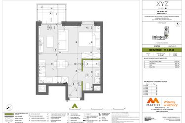 Rzut - Mieszkanie na sprzedaż 1 pokój o powierzchni 31,23 m² - numer F1.C.03.04 w XYZ Place