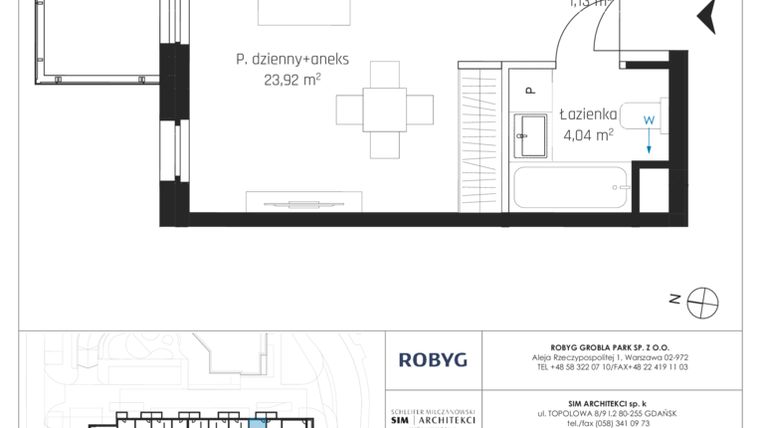Rzut - Mieszkanie na sprzedaż 1 pokój o powierzchni 29,1 m² - numer I.3M23 w Nadmotławie Apartments etap I