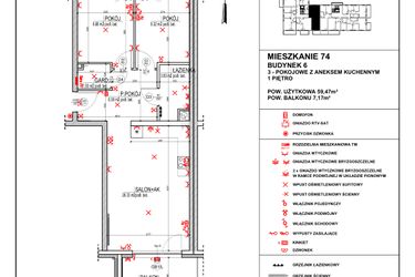 Rzut - Mieszkanie na sprzedaż 3 pokoje o powierzchni 59,47 m² - numer 6.74 w Osiedle 4 Pory Roku - Etap VII