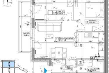 Rzut - Mieszkanie na sprzedaż 3 pokoje o powierzchni 61,55 m² - numer 45B w Osiedle Młodych etap V