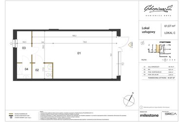 Rzut - Lokal użytkowy na sprzedaż 4 pokoje o powierzchni 61,07 m² - numer C w Kamienica Nova Chopina