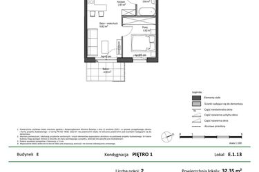 Rzut - Mieszkanie na sprzedaż 2 pokoje o powierzchni 32,35 m² - numer E.1.13 w Nowy Świat Ostoja etap II - EFG