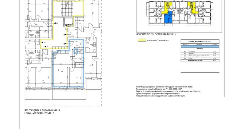 Rzut - Mieszkanie na sprzedaż 2 pokoje o powierzchni 42,47 m² - numer A12 w Lwowska 14