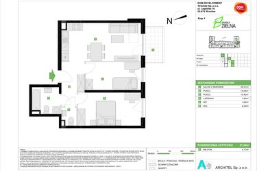 Rzut - Mieszkanie na sprzedaż 3 pokoje o powierzchni 57,2 m² - numer A.88 w Osiedle Zielna IV