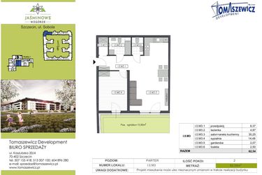 Rzut - Mieszkanie na sprzedaż 2 pokoje o powierzchni 62,54 m² - numer I.0.M3 w Jaśminowe Wzgórze - etap II