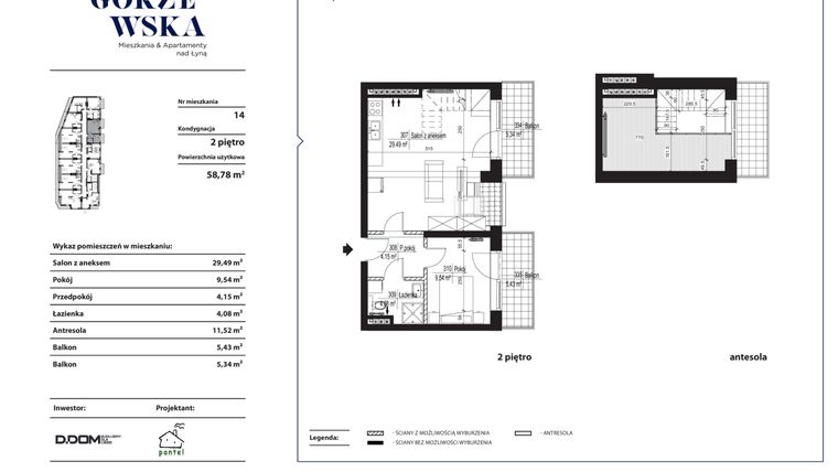 Rzut - Mieszkanie na sprzedaż 2 pokoje o powierzchni 58,82 m² - numer 14 w Grzegorzewska
