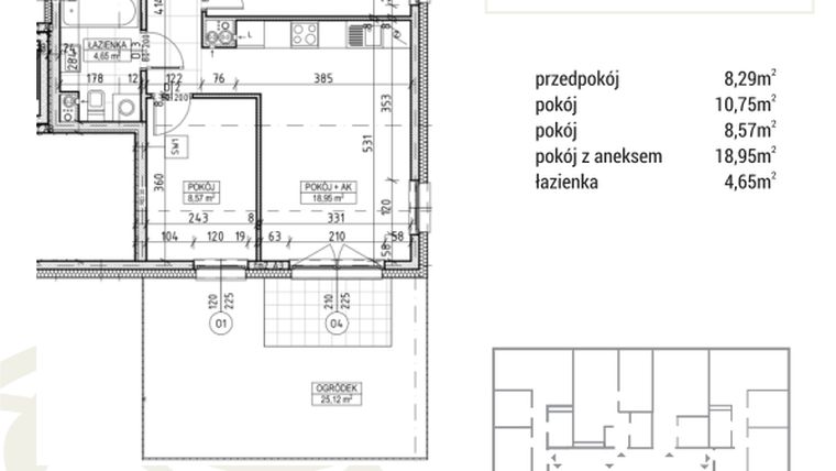 Rzut - Mieszkanie na sprzedaż 3 pokoje o powierzchni 51,21 m² - numer A3.00.07 w Zakątek Flora