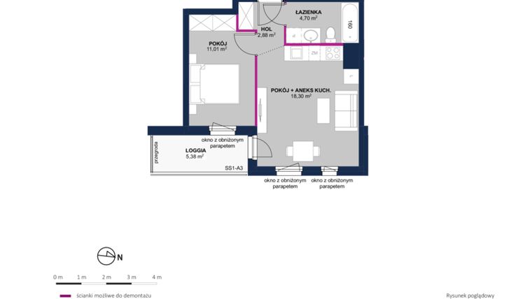 Rzut - Mieszkanie na sprzedaż 2 pokoje o powierzchni 36,89 m² - numer 136 w Moja Północna Etap III
