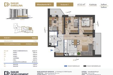 Rzut - Mieszkanie na sprzedaż 4 pokoje o powierzchni 67,32 m² - numer 71 w Osiedle Dakar Karolina