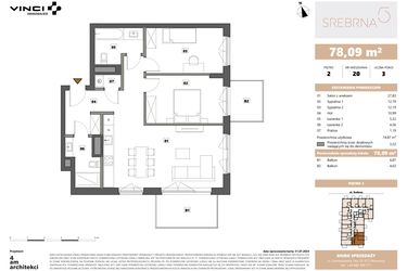 Rzut - Mieszkanie na sprzedaż 3 pokoje o powierzchni 78,09 m² - numer 20 w Srebrna 5