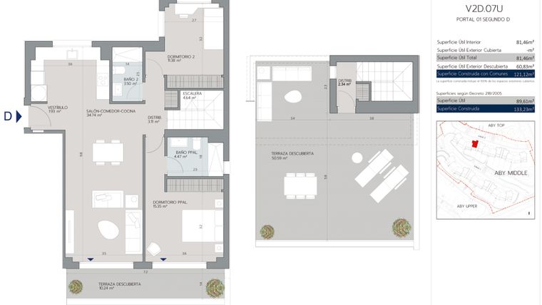 Rzut - Mieszkanie na sprzedaż 2 pokoje o powierzchni 121 m² - numer 1.2.D w Aby Middle