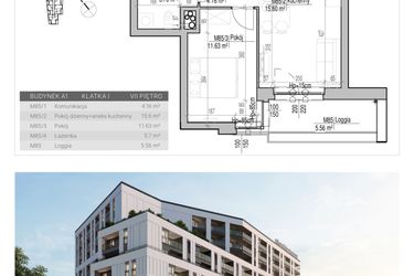Rzut - Mieszkanie na sprzedaż 2 pokoje o powierzchni 37,09 m² - numer 85 w Aleja